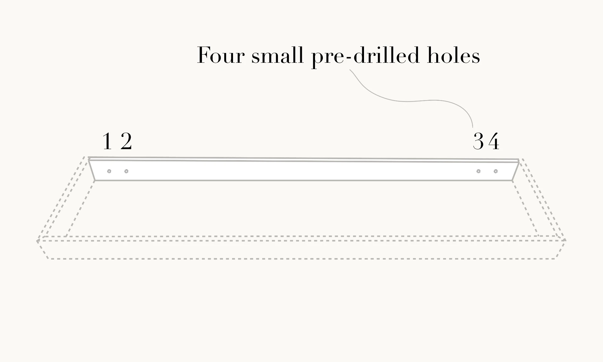 Diagram of the Floating Piano Frame back plate with four small pre-drilled mounting holes